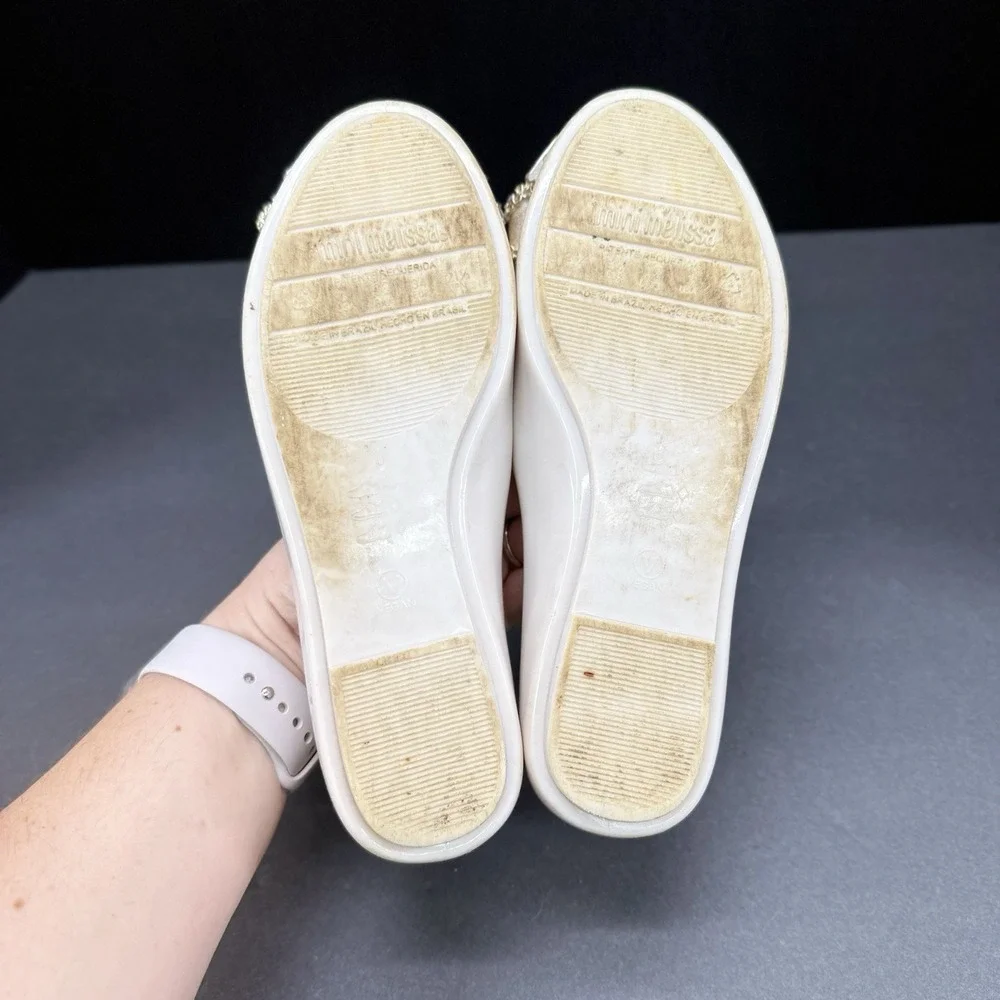 Mini Melissa Girls Mary Jane Jelly Shoes Cream Beige Glitter Bow Size 3
